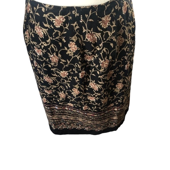 Hunt Club Wrap Skirt Women 8 Black Gold Red Floral Lined Classic Career Rayon - Picture 5 of 9